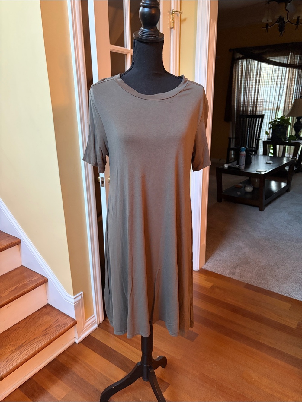 BCBGeneration Olive Green Short Sleeve Swing Dress